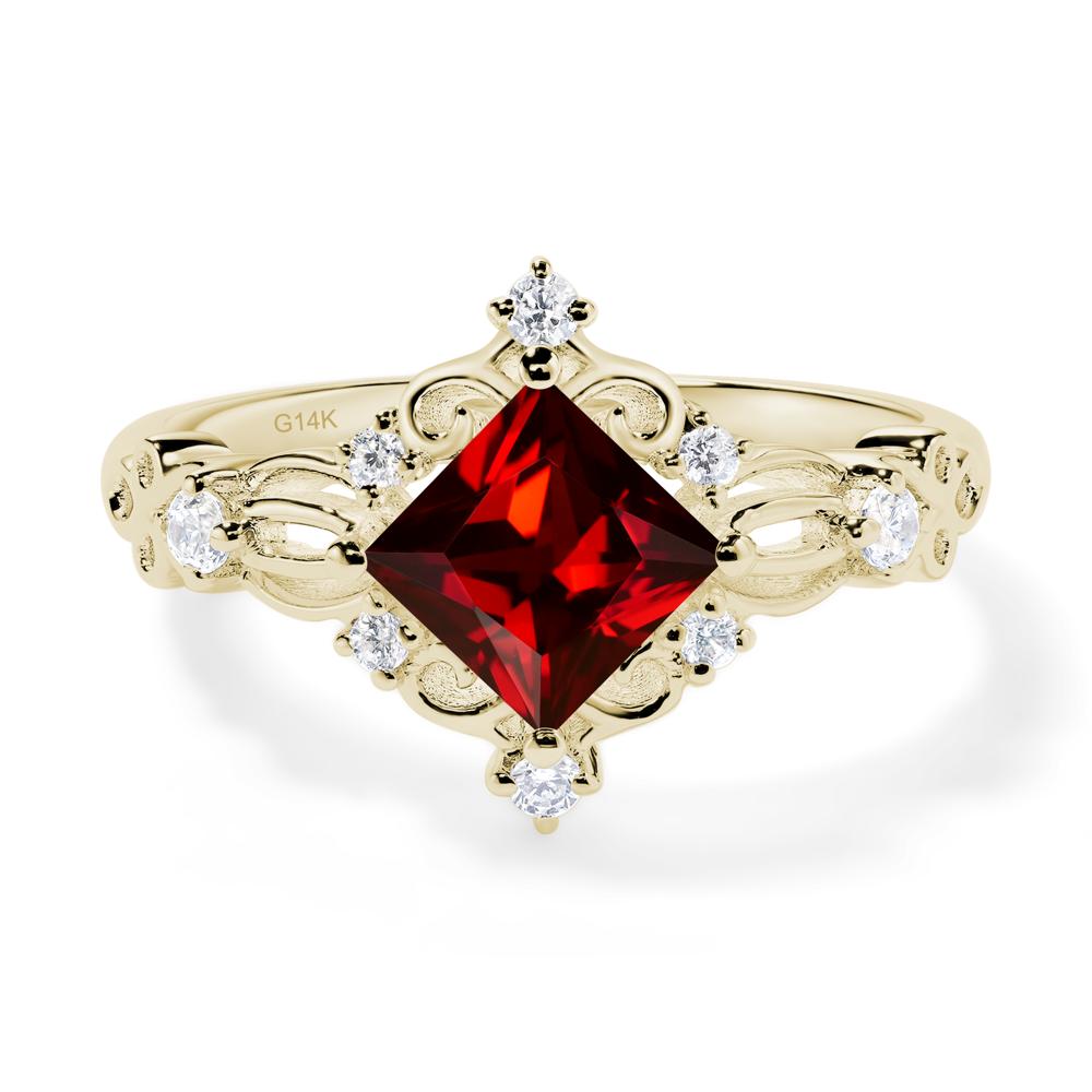 Princess Cut Art Deco Garnet Ring - LUO Jewelry #metal_14k yellow gold
