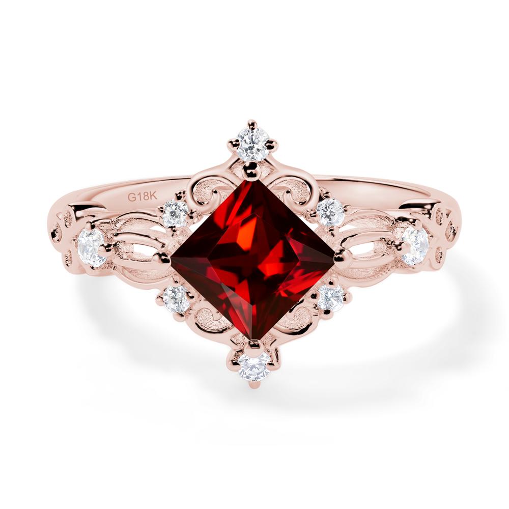 Princess Cut Art Deco Garnet Ring - LUO Jewelry #metal_18k rose gold