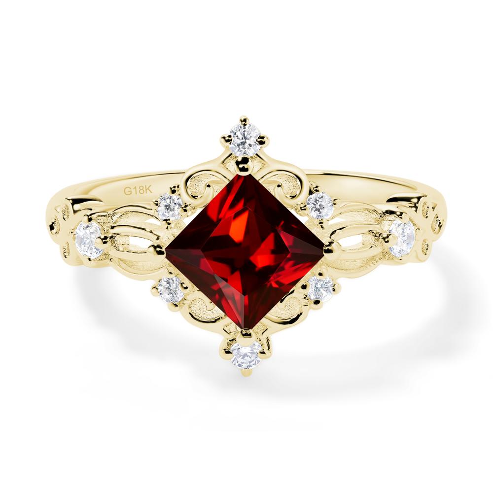 Princess Cut Art Deco Garnet Ring - LUO Jewelry #metal_18k yellow gold