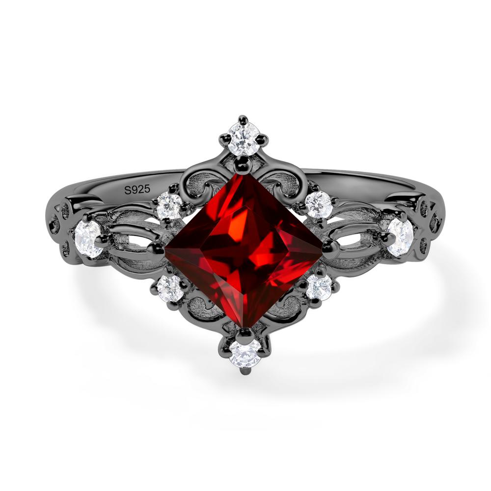 Princess Cut Art Deco Garnet Ring - LUO Jewelry #metal_black finish sterling silver