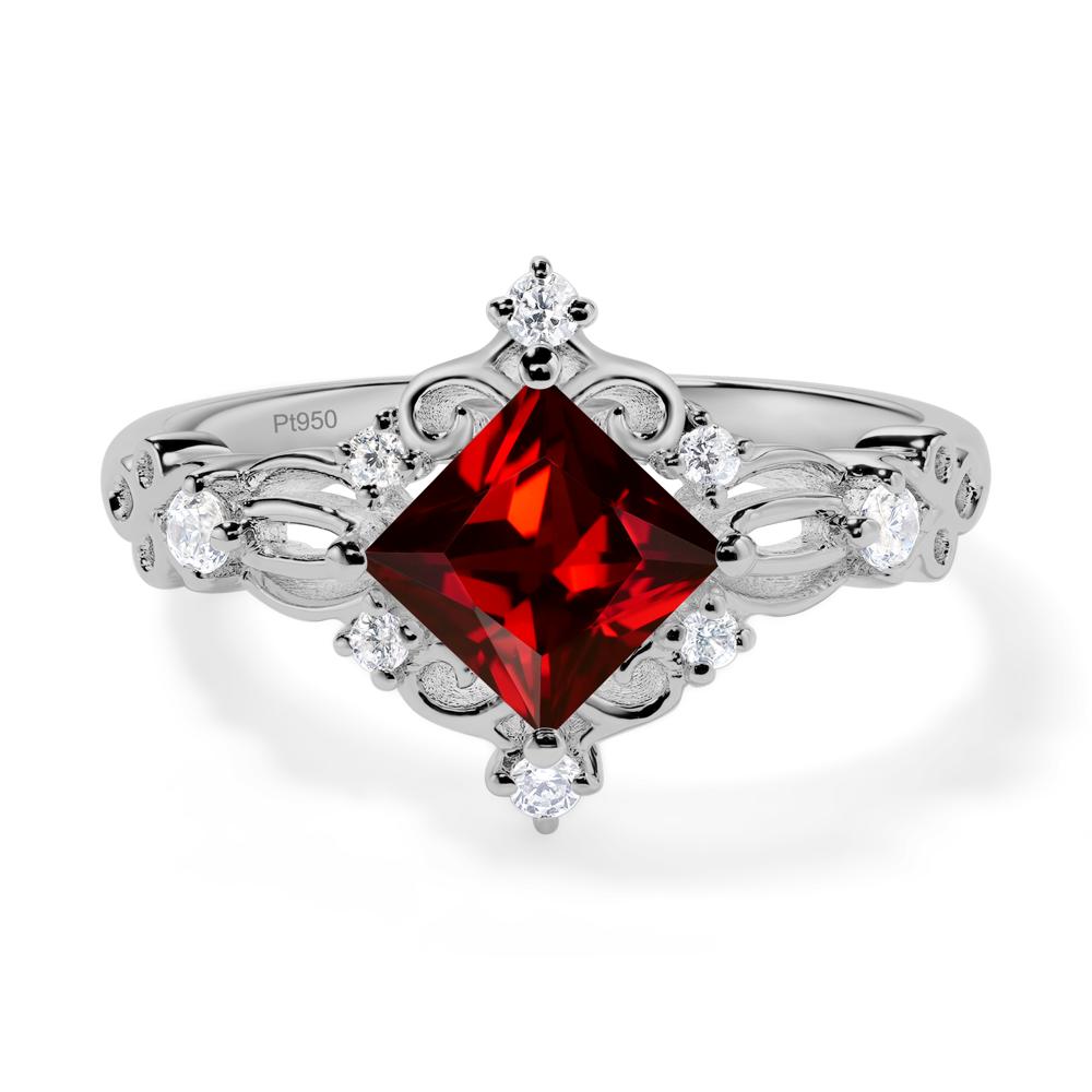 Princess Cut Art Deco Garnet Ring - LUO Jewelry #metal_platinum