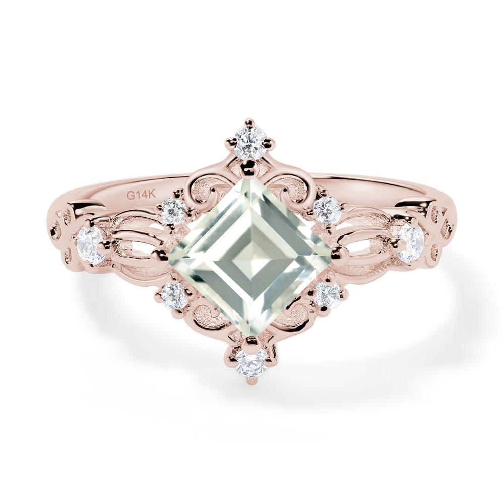 Square Cut Art Deco Green Amethyst Ring - LUO Jewelry #metal_14k rose gold