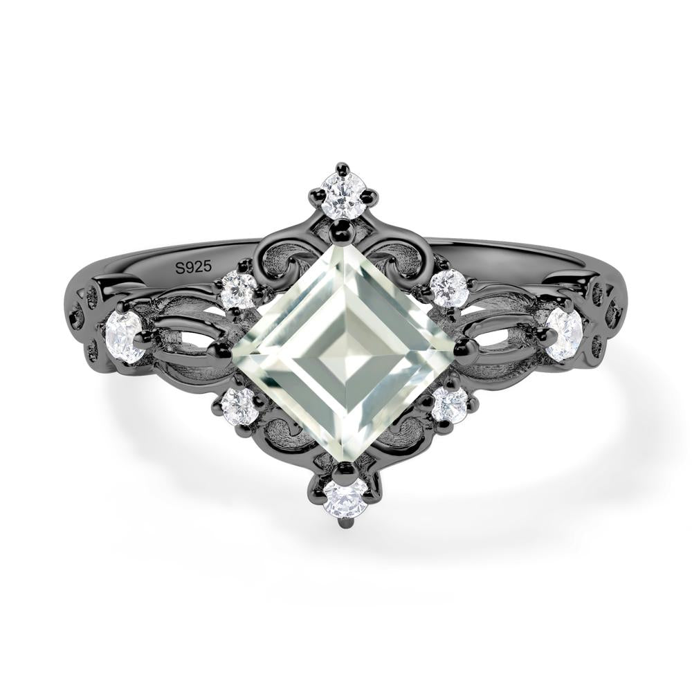 Square Cut Art Deco Green Amethyst Ring - LUO Jewelry #metal_black finish sterling silver