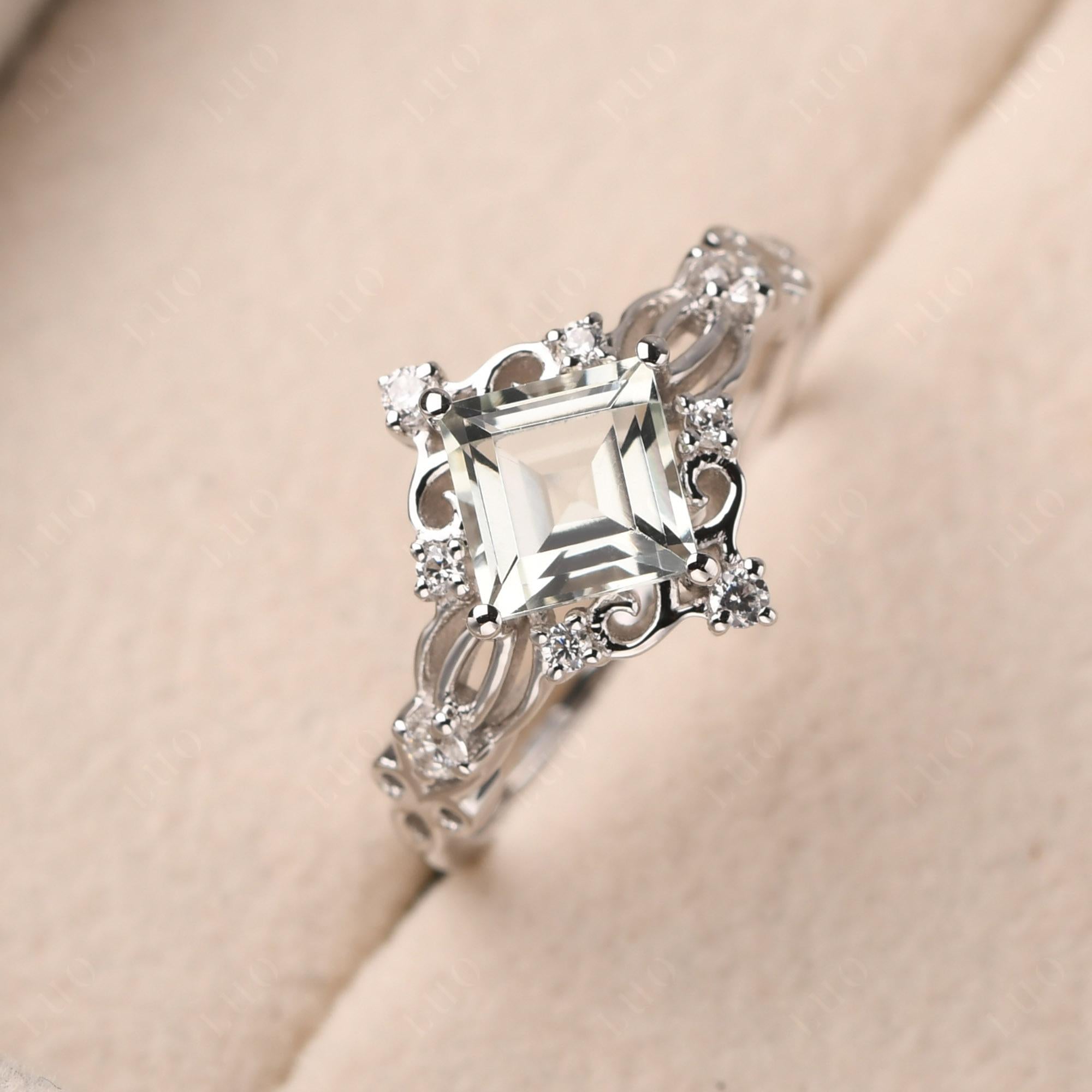 Square Cut Art Deco Green Amethyst Ring - LUO Jewelry