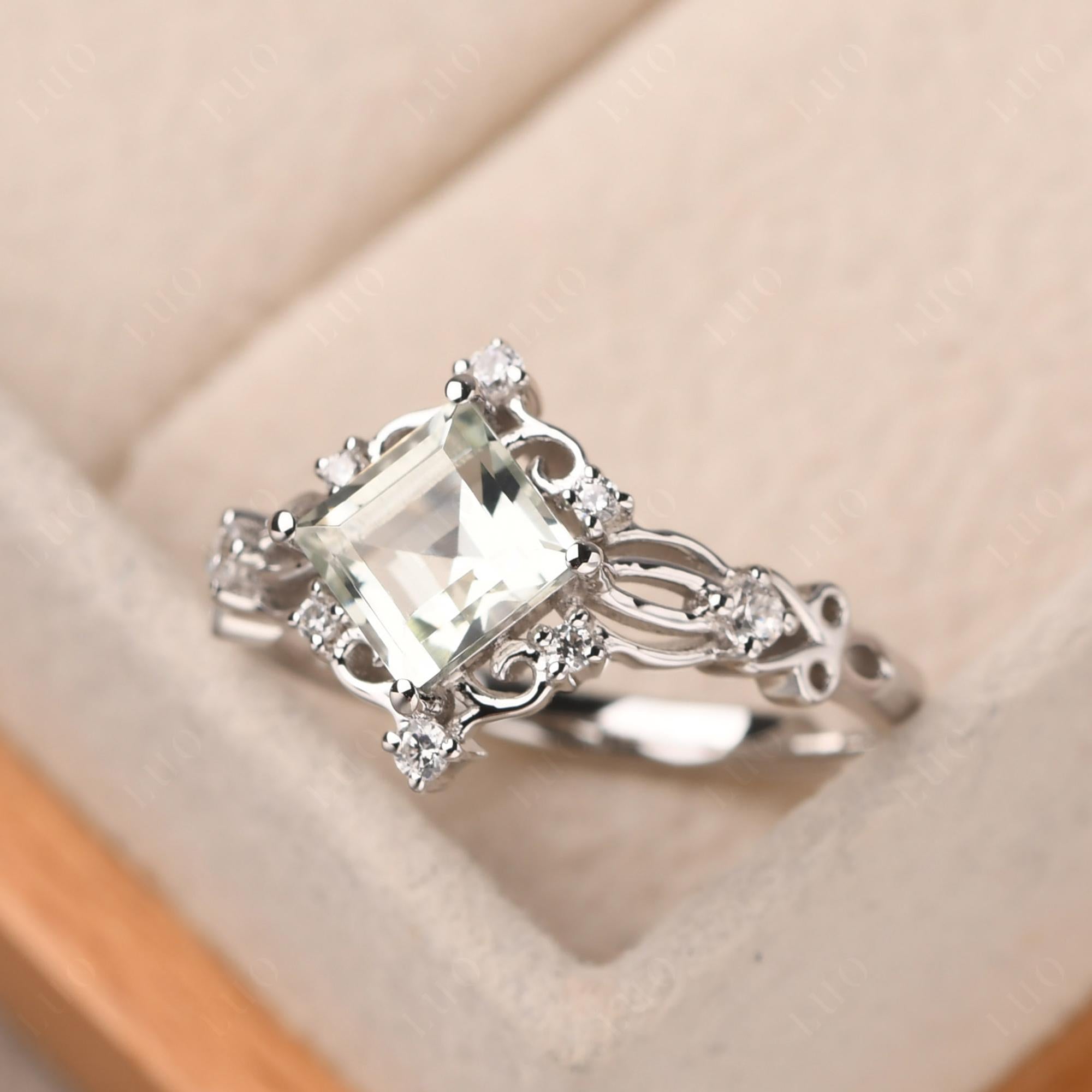 Square Cut Art Deco Green Amethyst Ring - LUO Jewelry