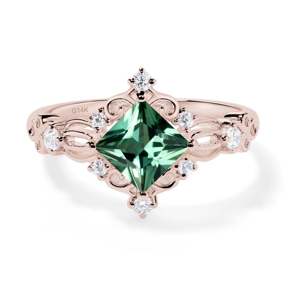 Princess Cut Art Deco Green Sapphire Ring - LUO Jewelry #metal_14k rose gold