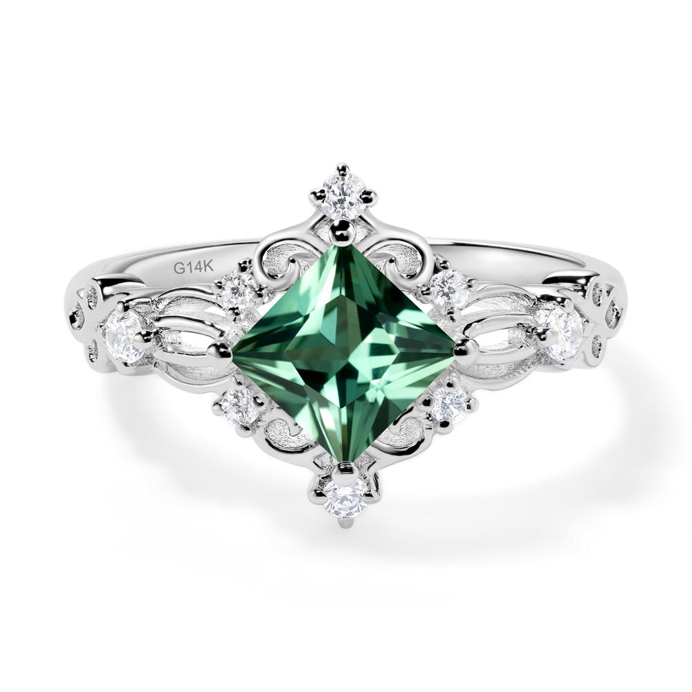 Princess Cut Art Deco Green Sapphire Ring - LUO Jewelry #metal_14k white gold