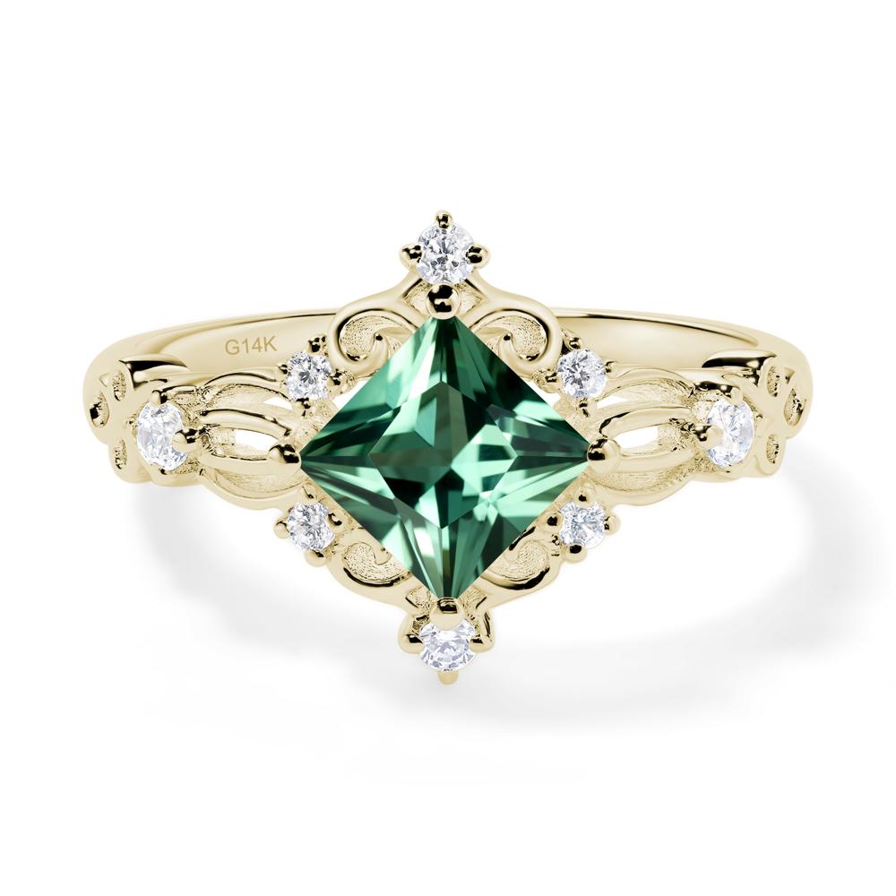Princess Cut Art Deco Green Sapphire Ring - LUO Jewelry #metal_14k yellow gold
