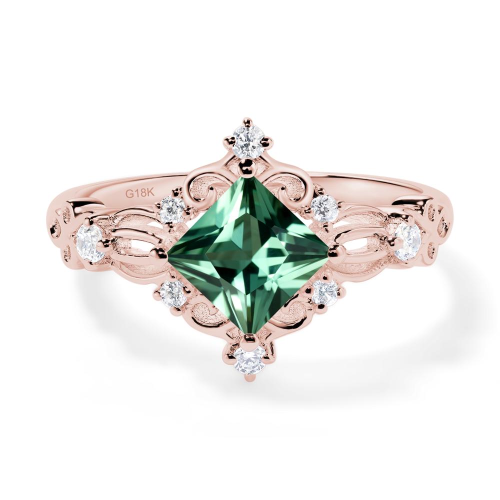 Princess Cut Art Deco Green Sapphire Ring - LUO Jewelry #metal_18k rose gold