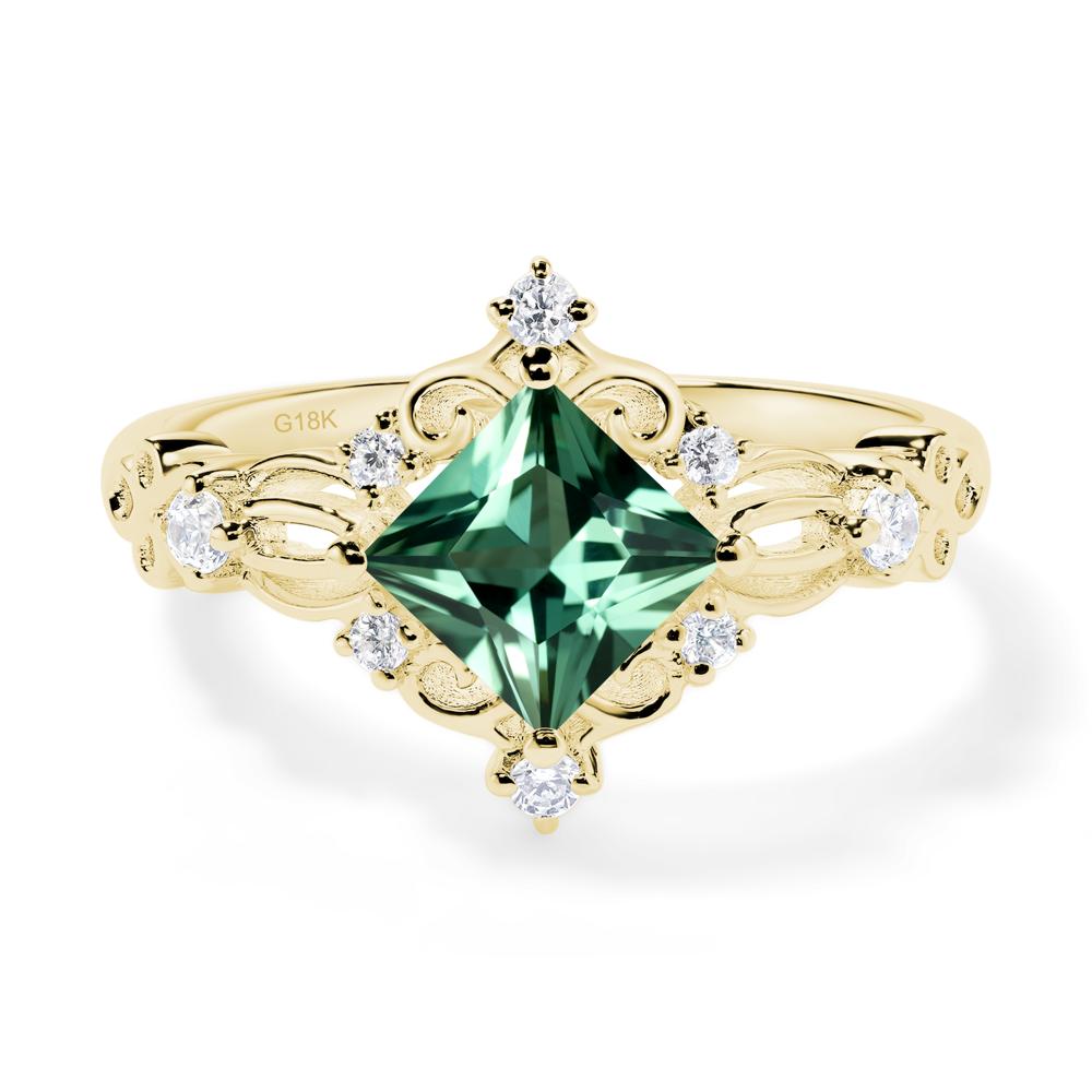 Princess Cut Art Deco Green Sapphire Ring - LUO Jewelry #metal_18k yellow gold
