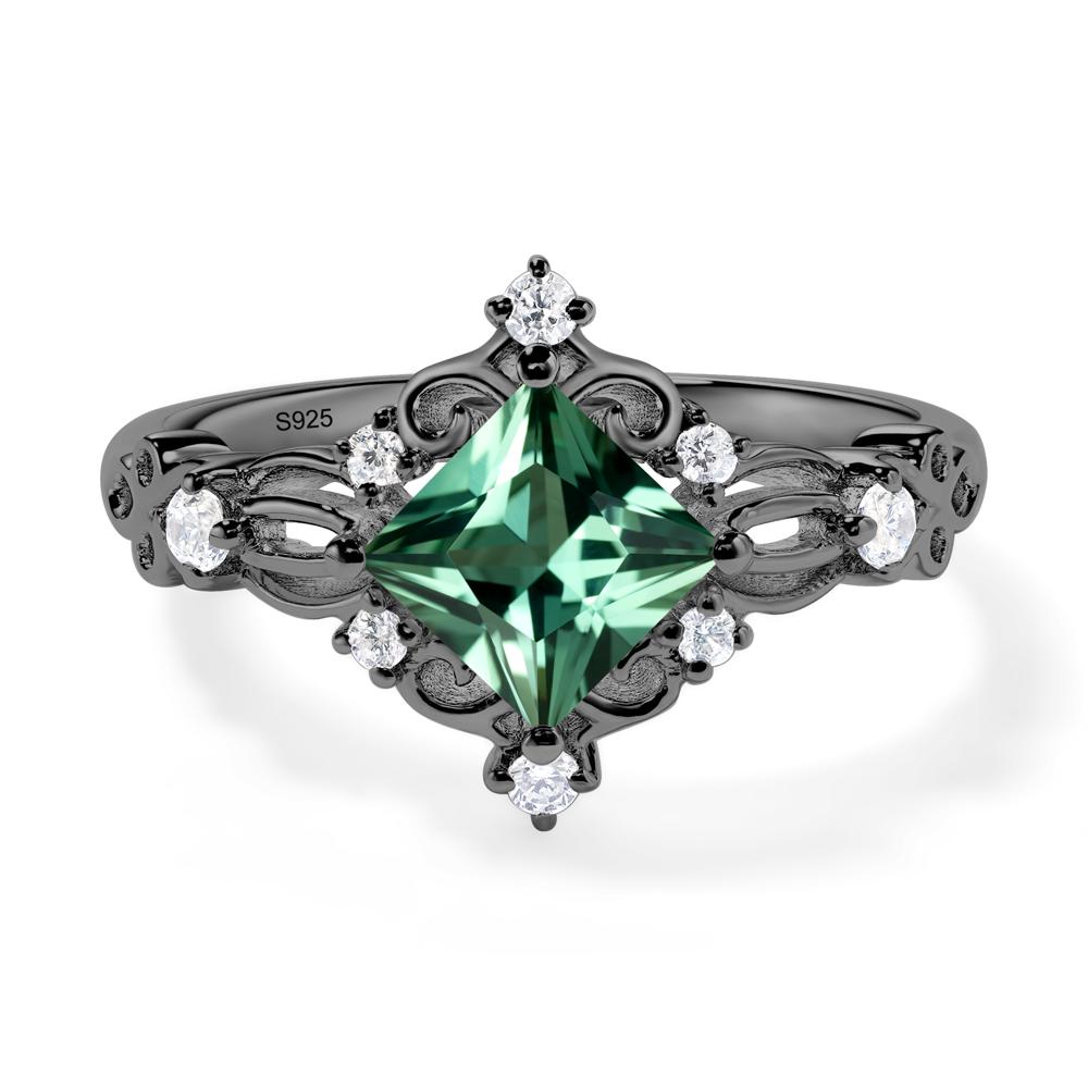 Princess Cut Art Deco Green Sapphire Ring - LUO Jewelry #metal_black finish sterling silver
