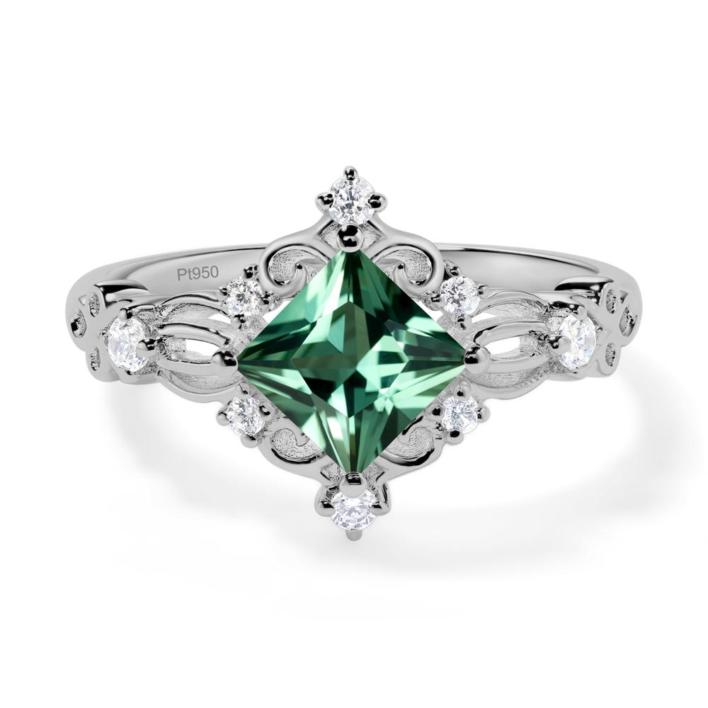 Princess Cut Art Deco Green Sapphire Ring - LUO Jewelry #metal_platinum