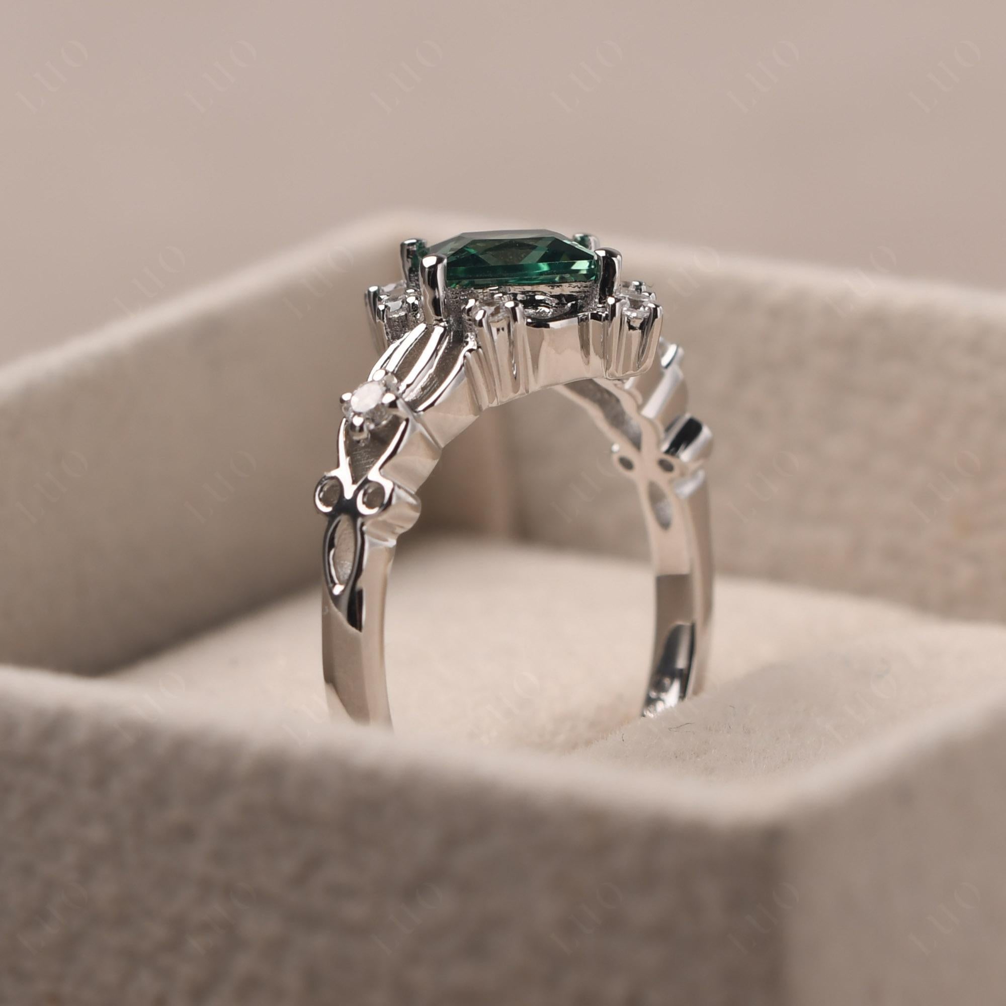Princess Cut Art Deco Green Sapphire Ring - LUO Jewelry