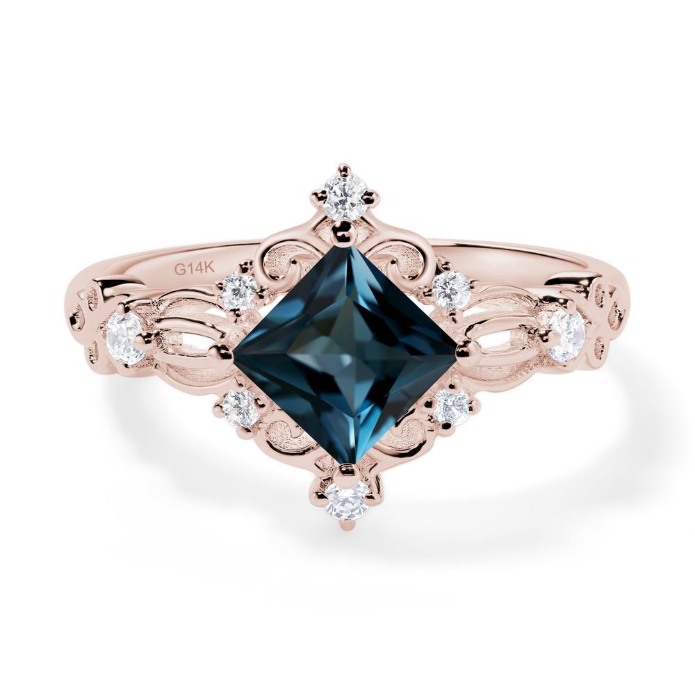 Princess Cut Art Deco London Blue Topaz Ring - LUO Jewelry #metal_14k rose gold