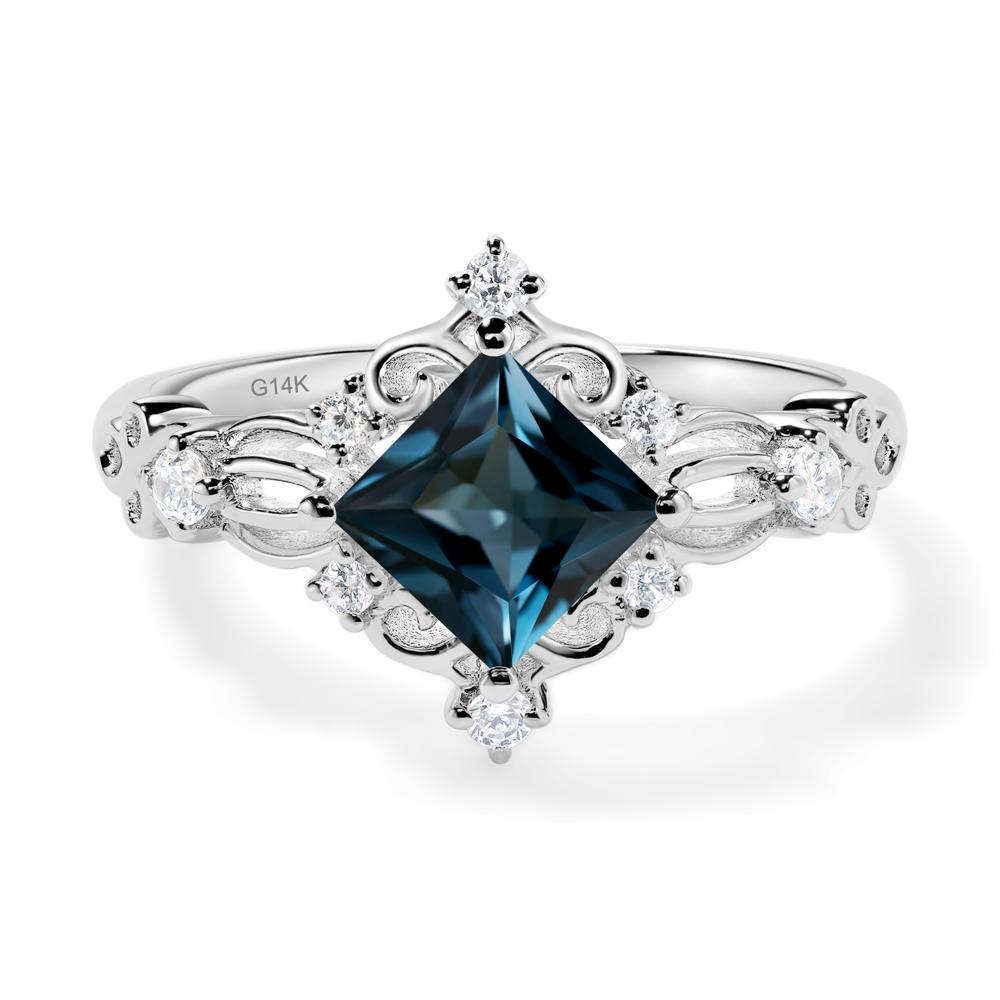 Princess Cut Art Deco London Blue Topaz Ring - LUO Jewelry #metal_14k white gold