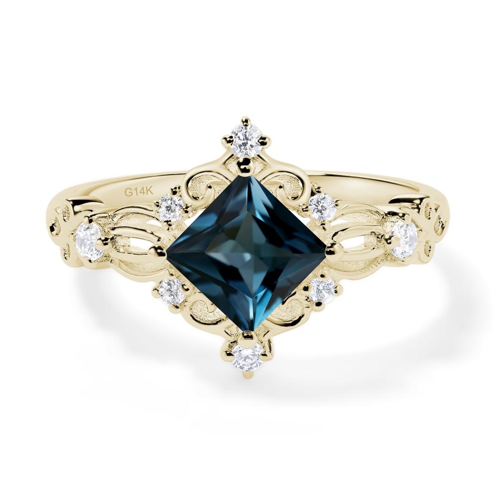 Princess Cut Art Deco London Blue Topaz Ring - LUO Jewelry #metal_14k yellow gold