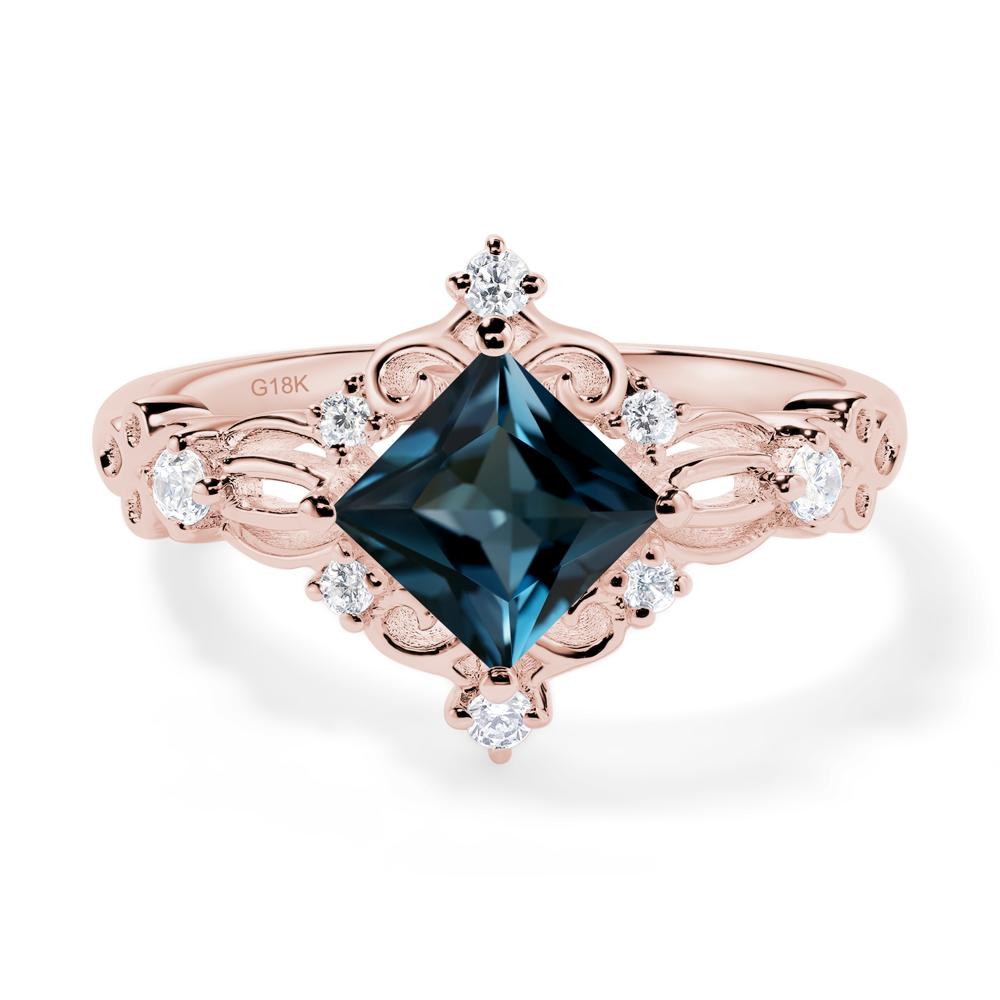 Princess Cut Art Deco London Blue Topaz Ring - LUO Jewelry #metal_18k rose gold