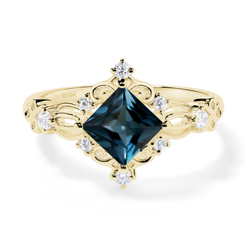 Princess Cut Art Deco London Blue Topaz Ring - LUO Jewelry #metal_18k yellow gold