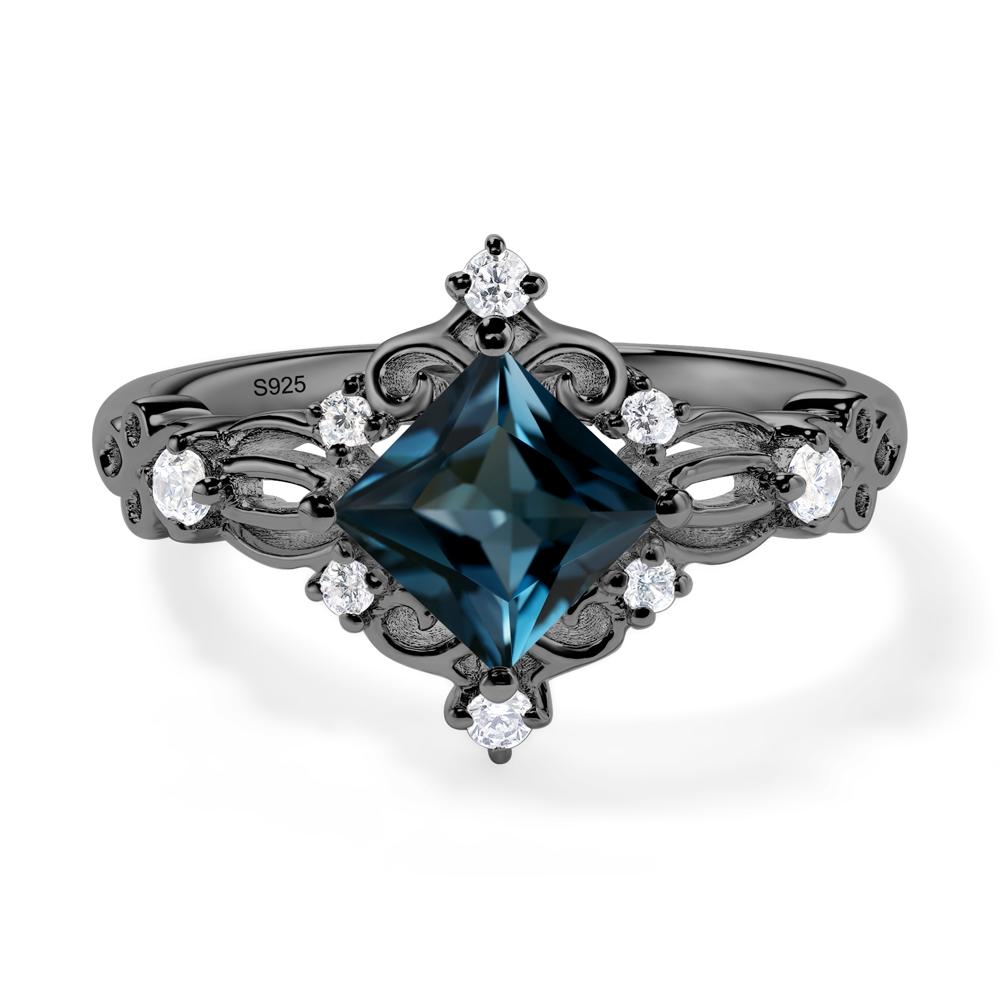 Princess Cut Art Deco London Blue Topaz Ring - LUO Jewelry #metal_black finish sterling silver