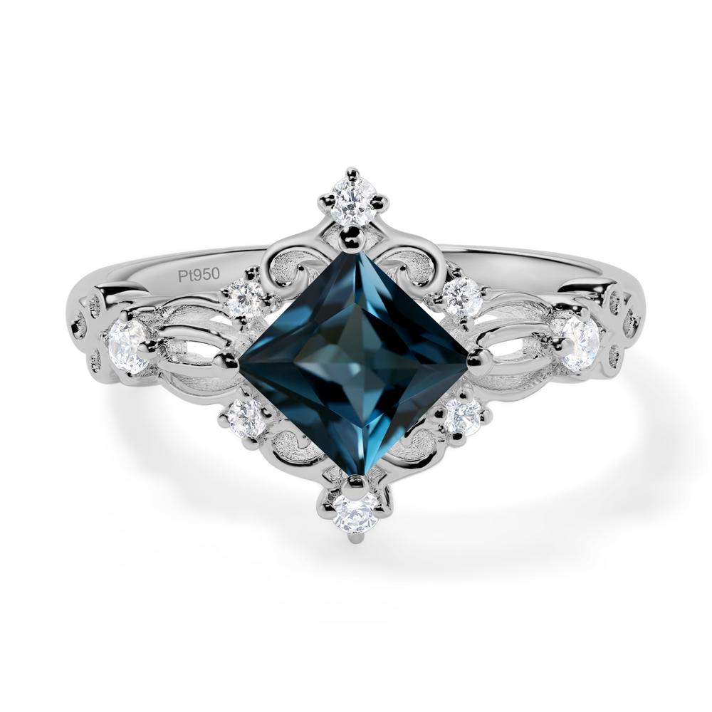 Princess Cut Art Deco London Blue Topaz Ring - LUO Jewelry #metal_platinum