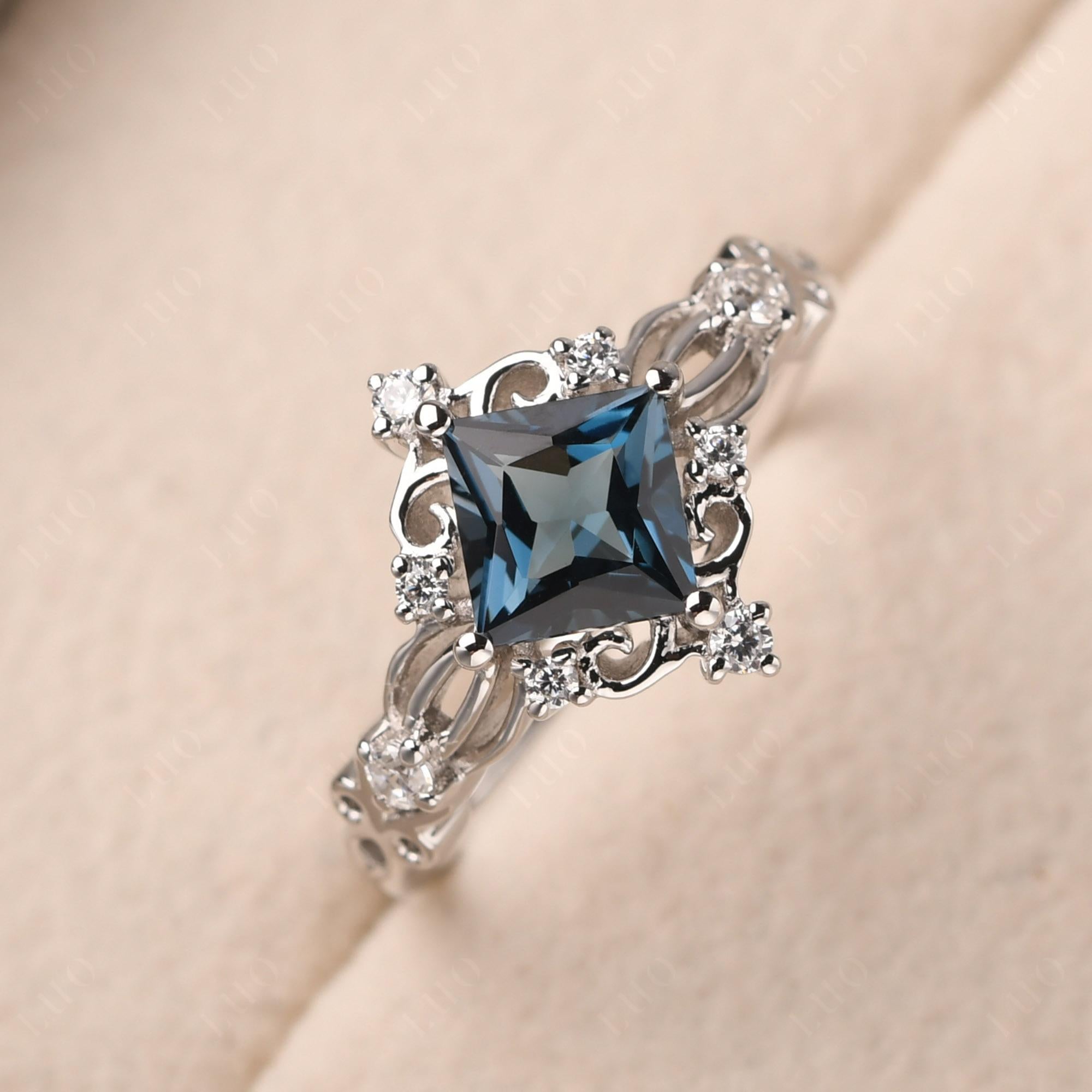 Princess Cut Art Deco London Blue Topaz Ring - LUO Jewelry
