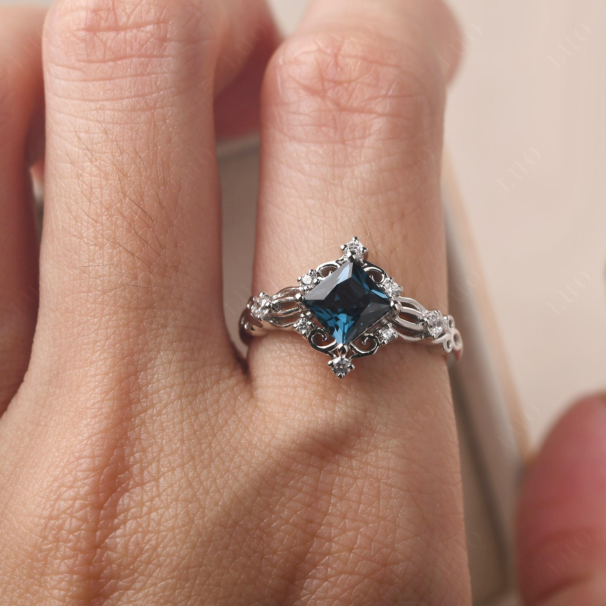 Princess Cut Art Deco London Blue Topaz Ring - LUO Jewelry