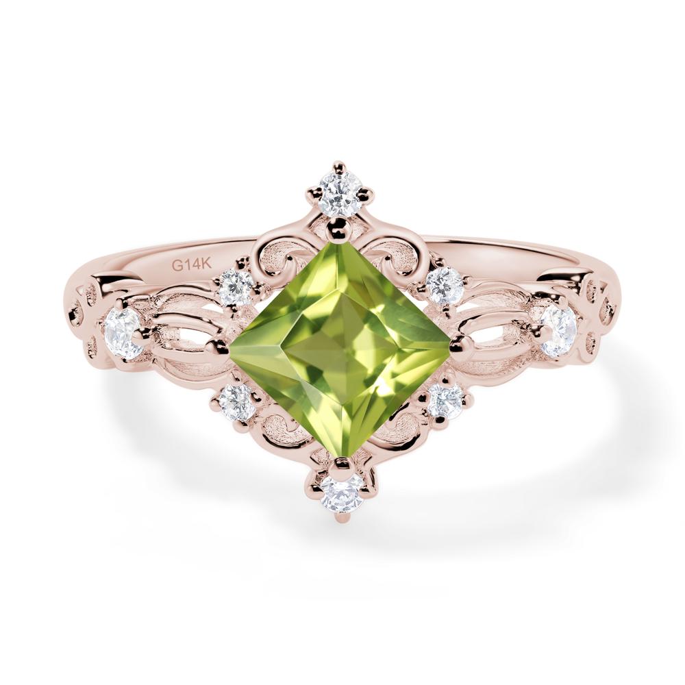 Princess Cut Art Deco Peridot Ring - LUO Jewelry #metal_14k rose gold