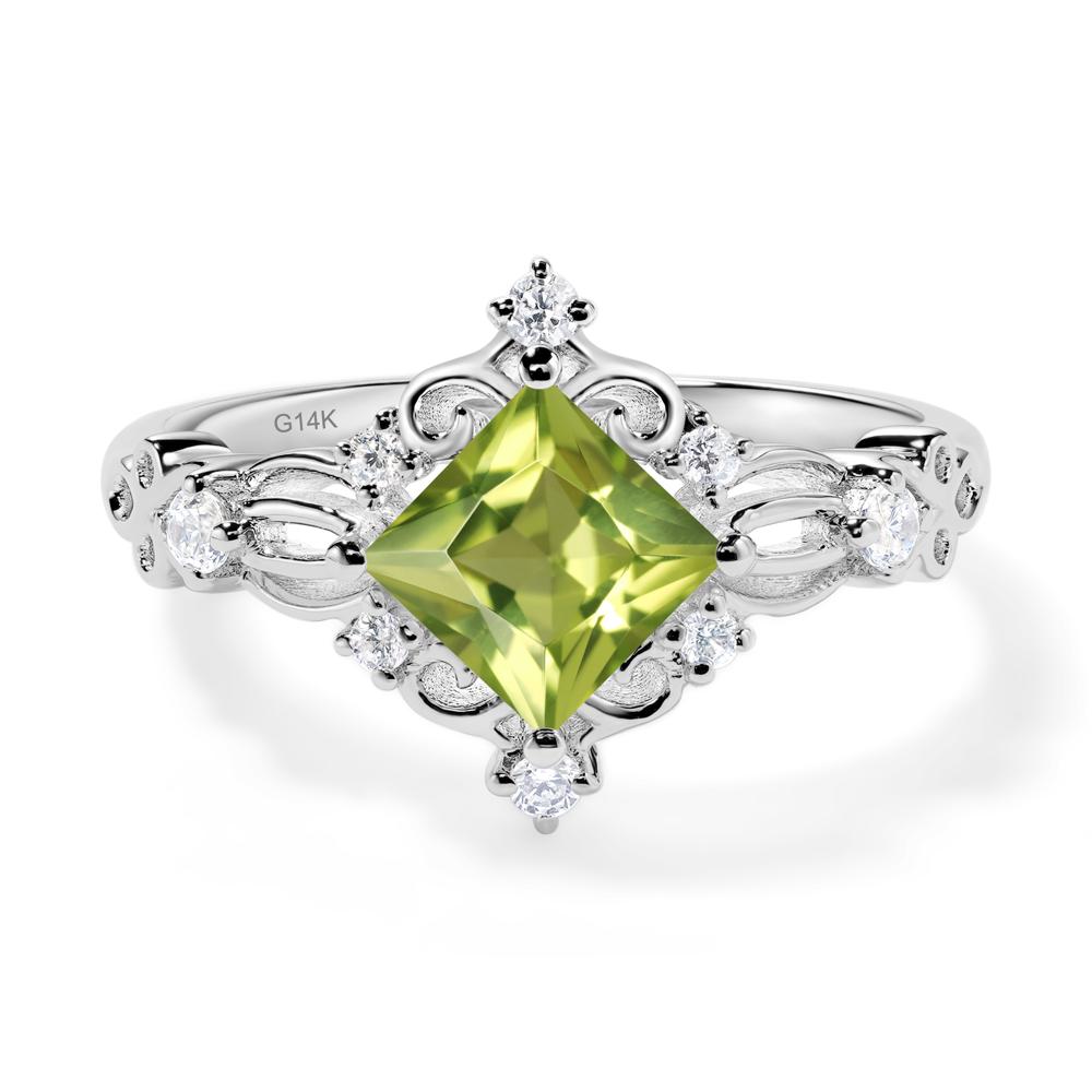 Princess Cut Art Deco Peridot Ring - LUO Jewelry #metal_14k white gold