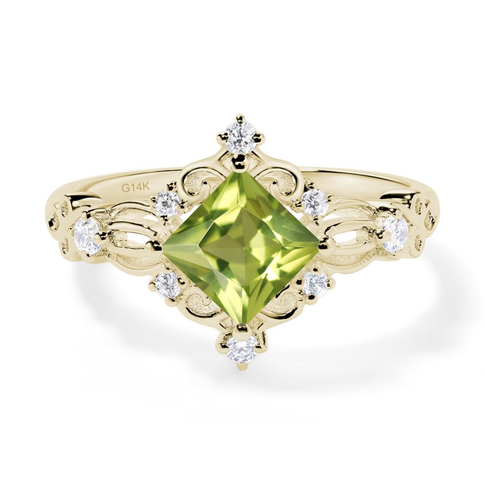 Princess Cut Art Deco Peridot Ring - LUO Jewelry #metal_14k yellow gold