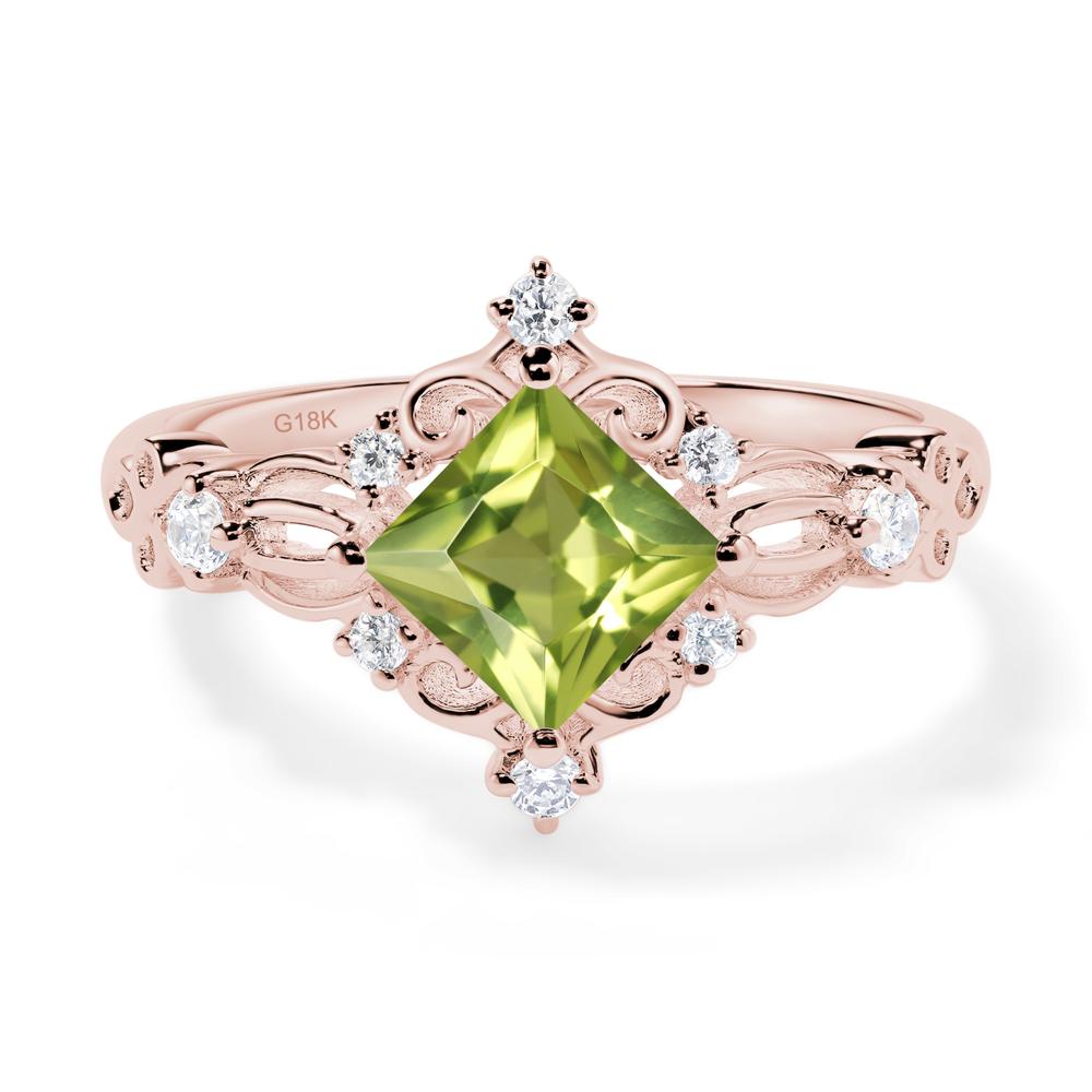 Princess Cut Art Deco Peridot Ring - LUO Jewelry #metal_18k rose gold