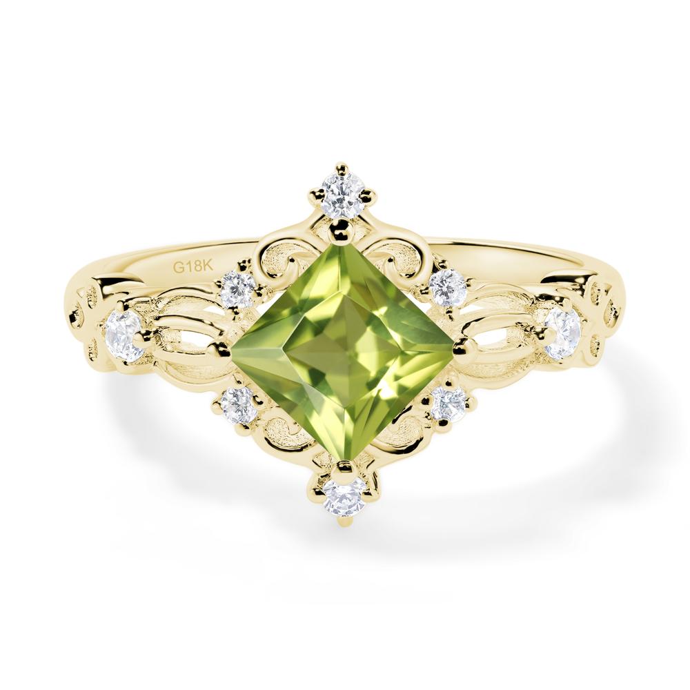 Princess Cut Art Deco Peridot Ring - LUO Jewelry #metal_18k yellow gold