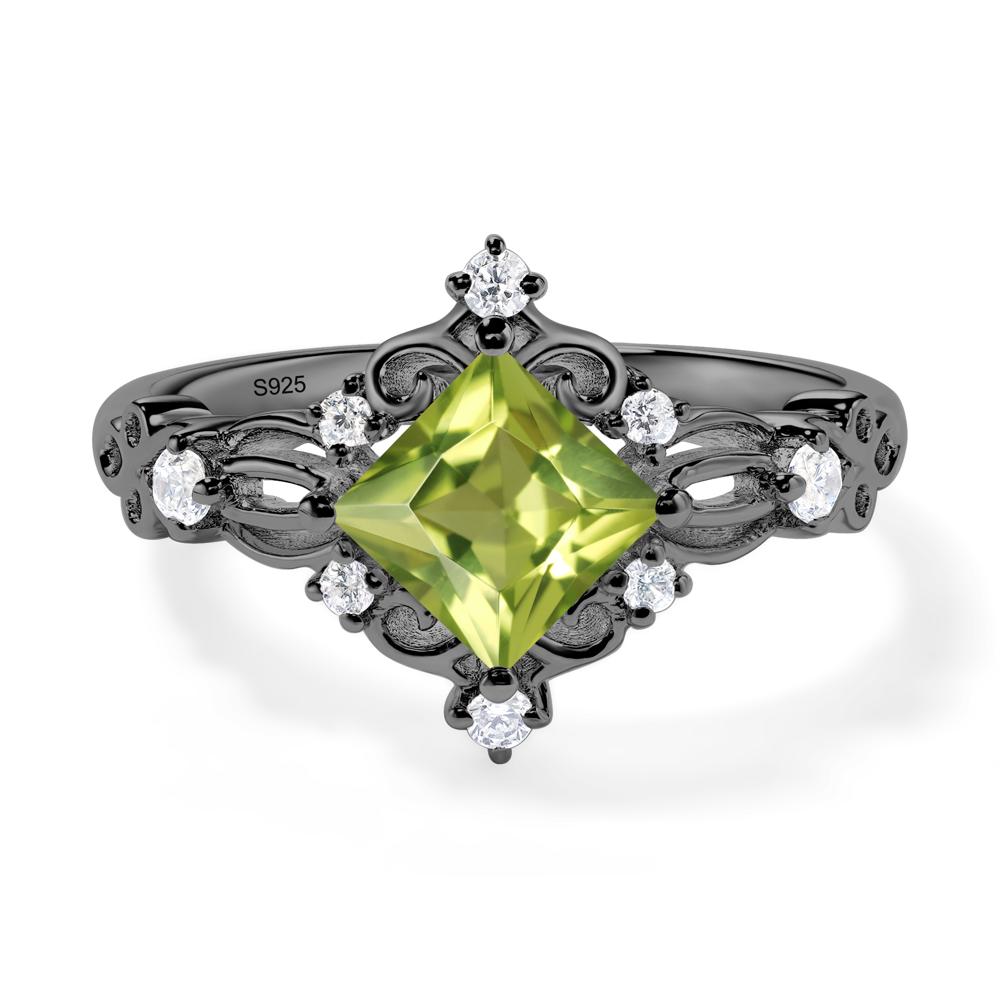 Princess Cut Art Deco Peridot Ring - LUO Jewelry #metal_black finish sterling silver