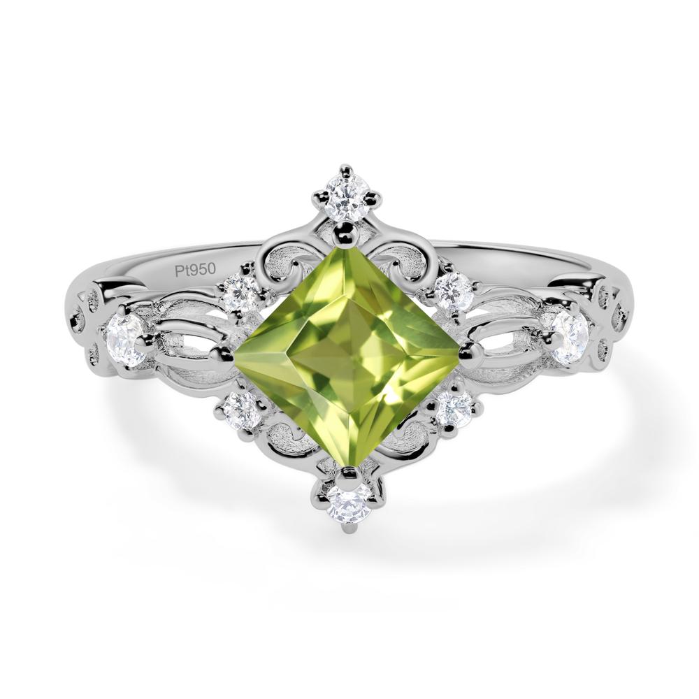 Princess Cut Art Deco Peridot Ring - LUO Jewelry #metal_platinum