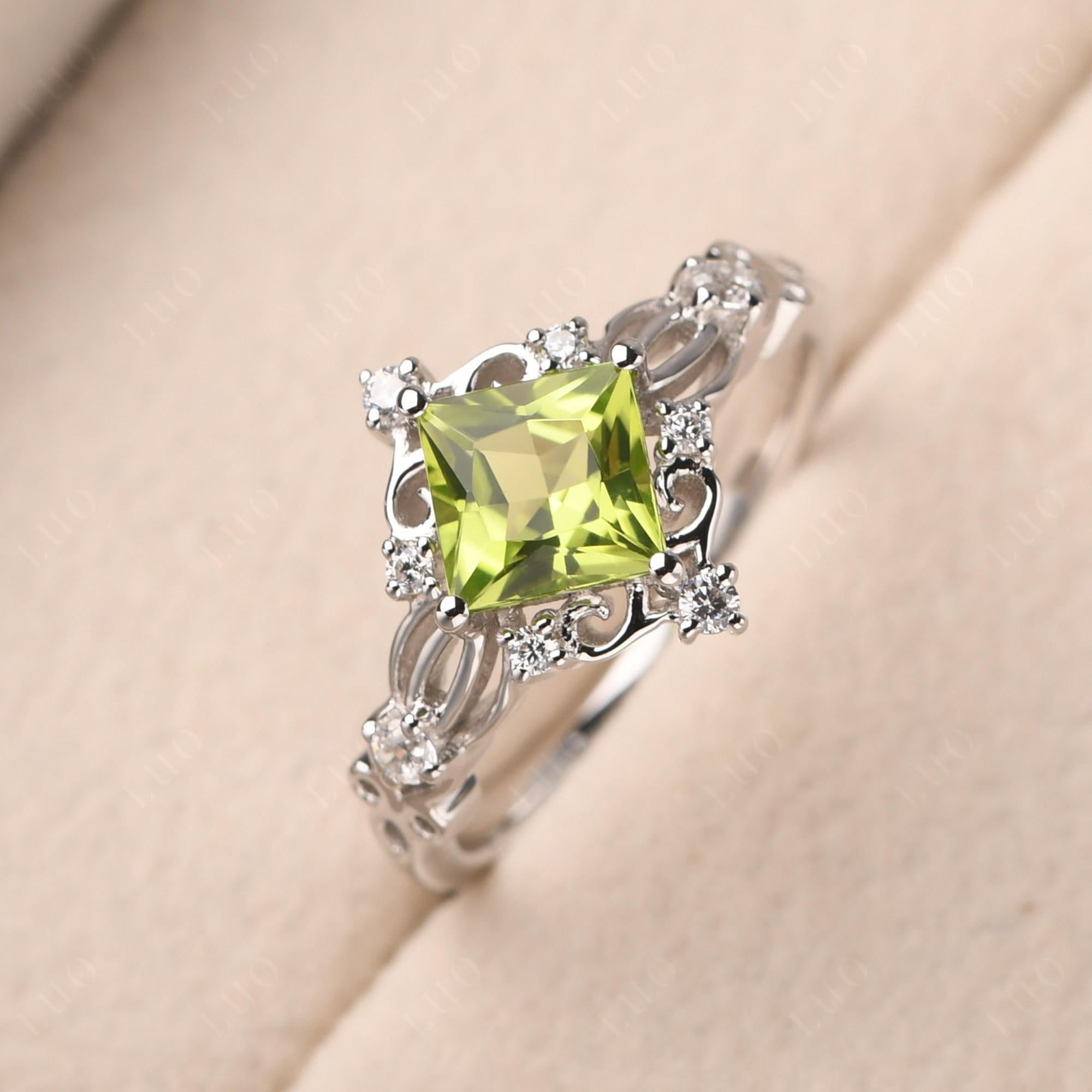 Princess Cut Art Deco Peridot Ring - LUO Jewelry