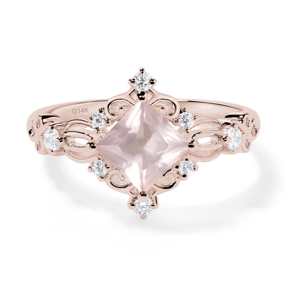 Princess Cut Art Deco Rose Quartz Ring - LUO Jewelry #metal_14k rose gold
