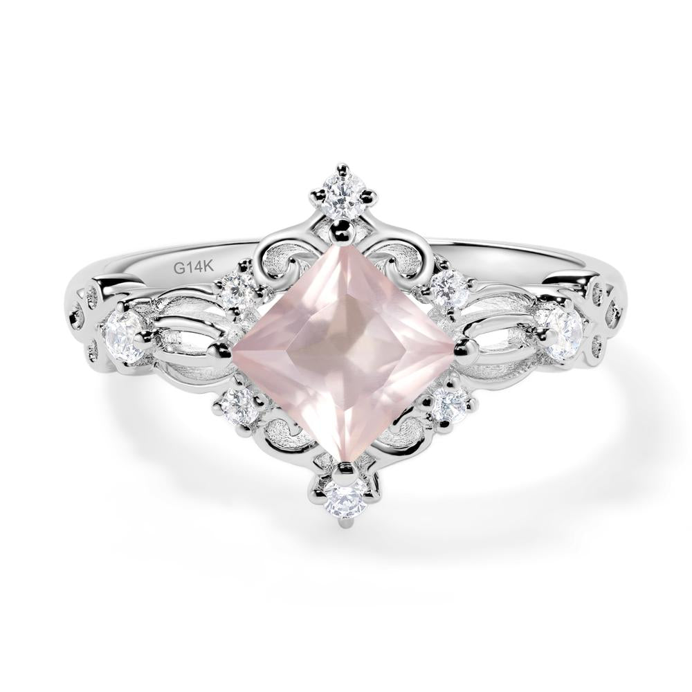 Princess Cut Art Deco Rose Quartz Ring - LUO Jewelry #metal_14k white gold