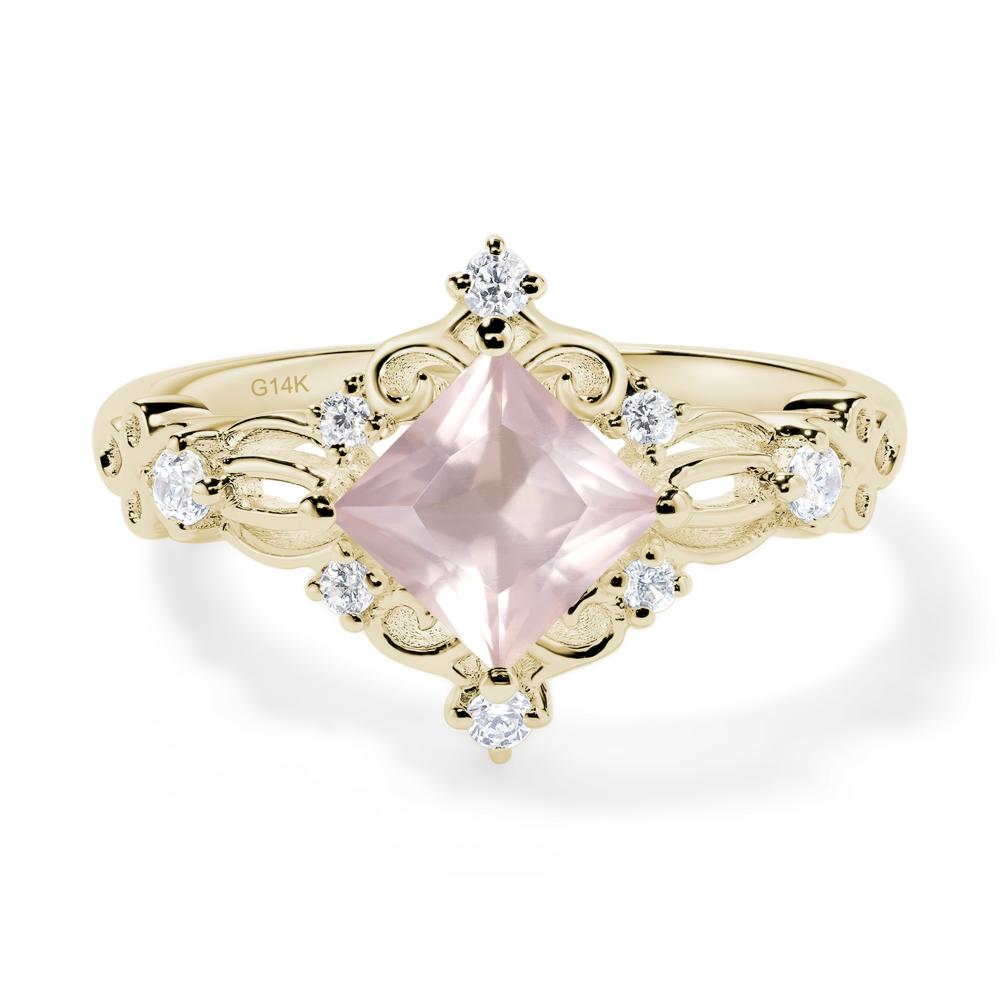 Princess Cut Art Deco Rose Quartz Ring - LUO Jewelry #metal_14k yellow gold