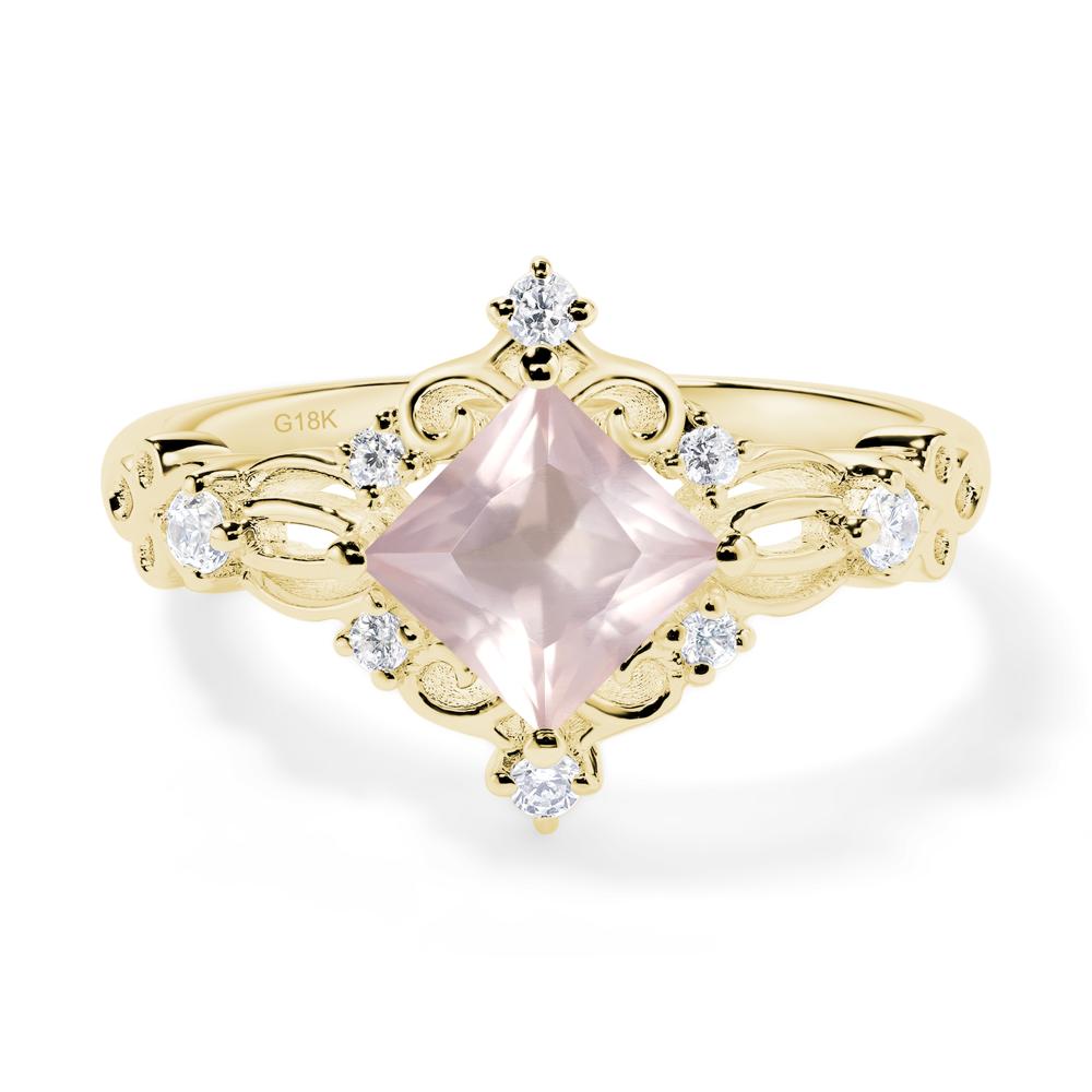 Princess Cut Art Deco Rose Quartz Ring - LUO Jewelry #metal_18k yellow gold