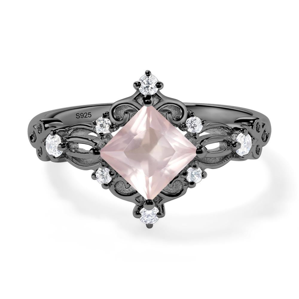 Princess Cut Art Deco Rose Quartz Ring - LUO Jewelry #metal_black finish sterling silver