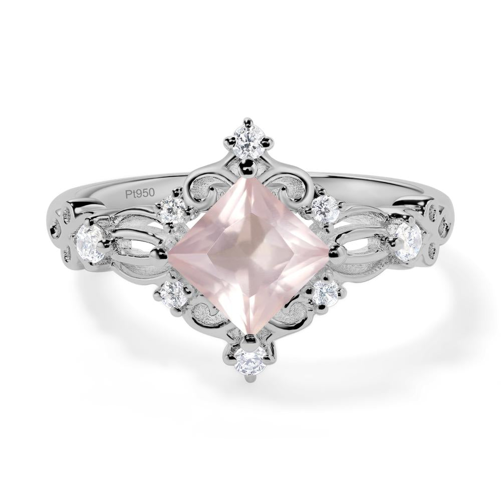 Princess Cut Art Deco Rose Quartz Ring - LUO Jewelry #metal_platinum