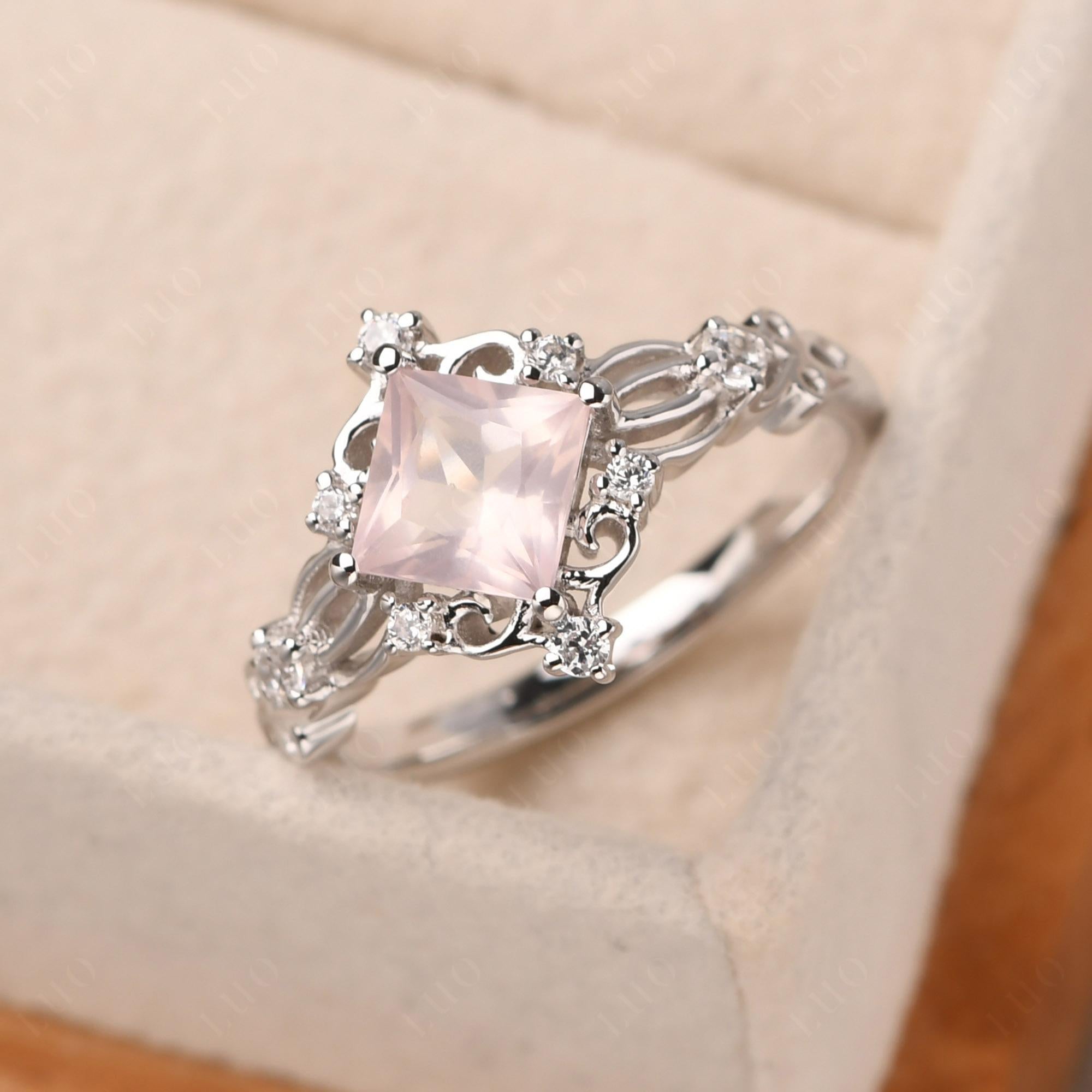 Princess Cut Art Deco Rose Quartz Ring - LUO Jewelry