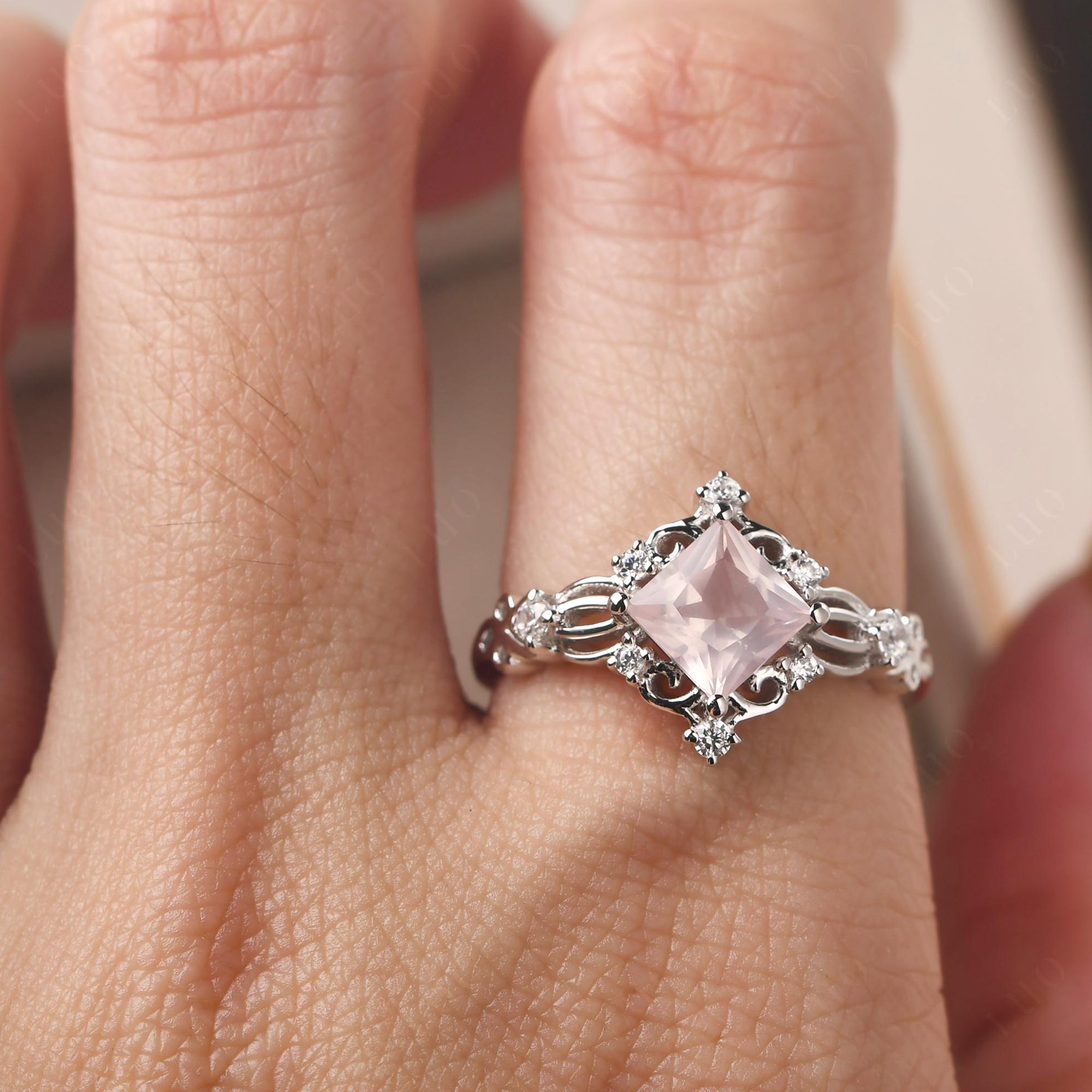 Princess Cut Art Deco Rose Quartz Ring - LUO Jewelry