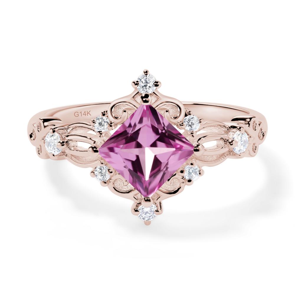 Princess Cut Art Deco Pink Sapphire Ring - LUO Jewelry #metal_14k rose gold