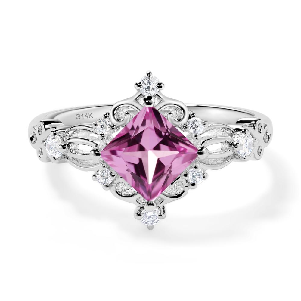 Princess Cut Art Deco Pink Sapphire Ring - LUO Jewelry #metal_14k white gold