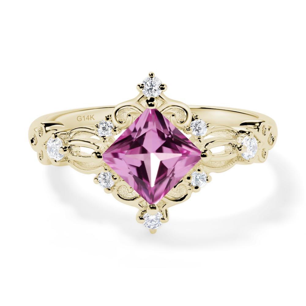 Princess Cut Art Deco Pink Sapphire Ring - LUO Jewelry #metal_14k yellow gold