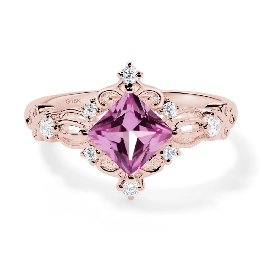 Princess Cut Art Deco Pink Sapphire Ring - LUO Jewelry #metal_18k rose gold