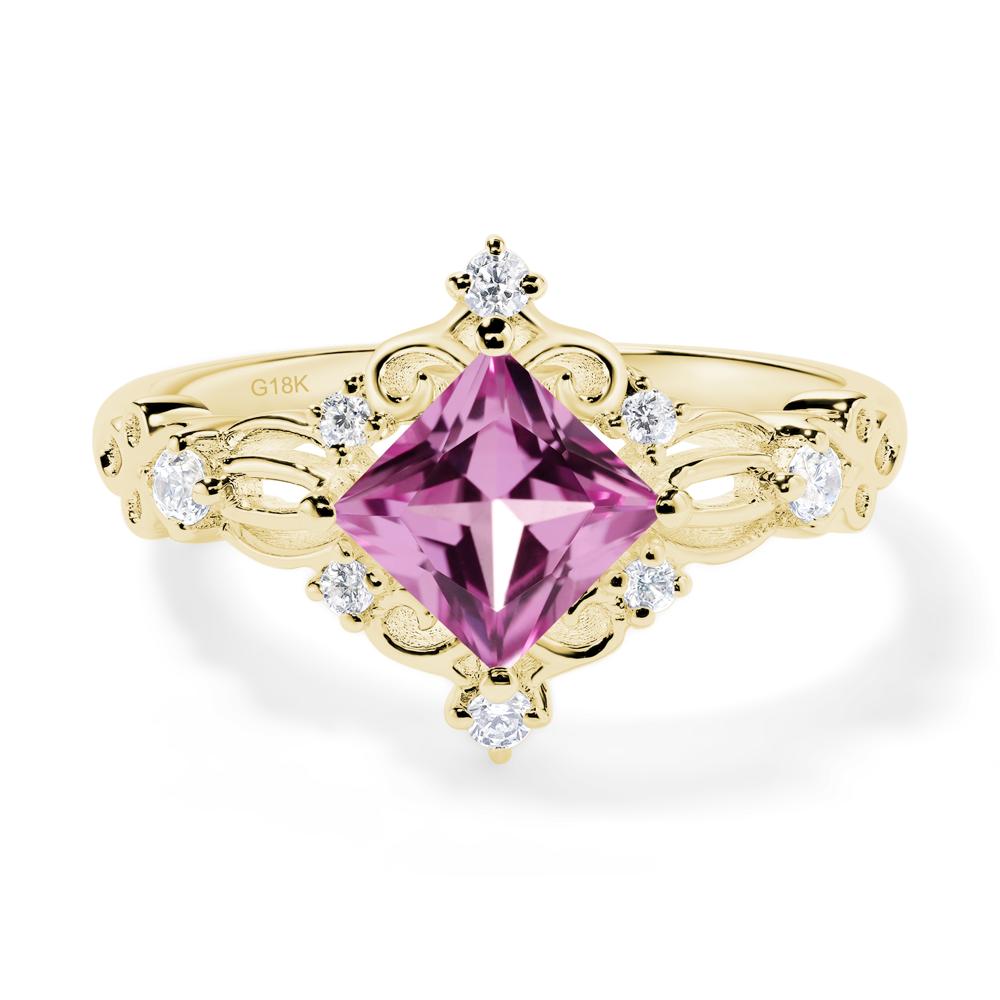 Princess Cut Art Deco Pink Sapphire Ring - LUO Jewelry #metal_18k yellow gold