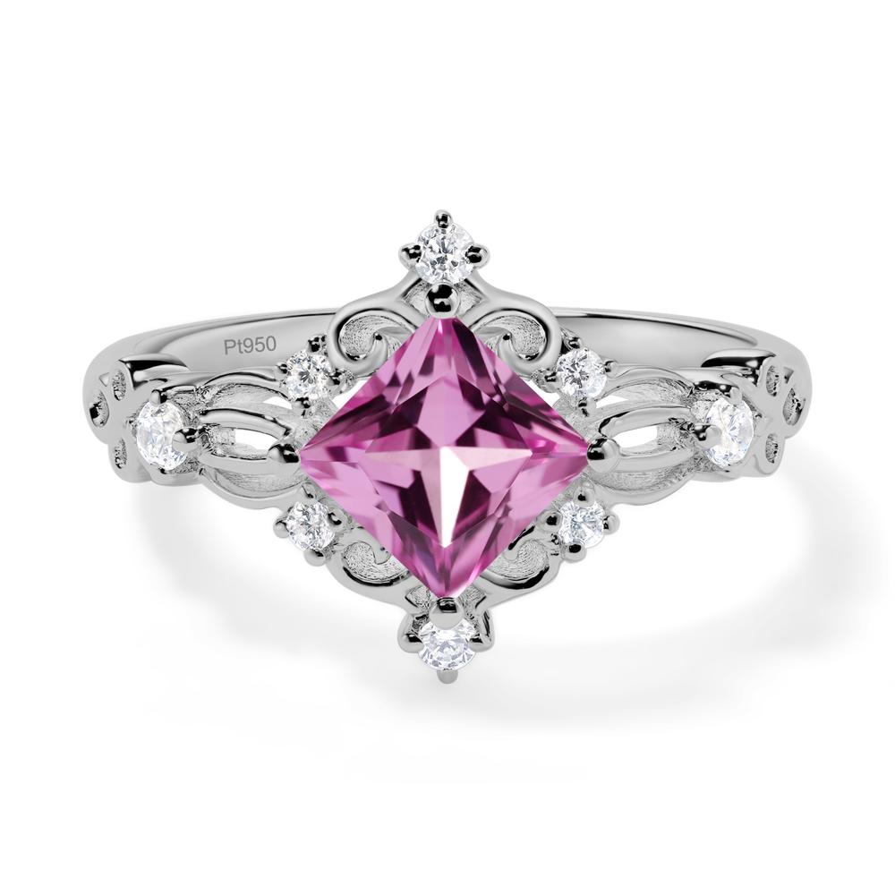 Princess Cut Art Deco Pink Sapphire Ring - LUO Jewelry #metal_platinum