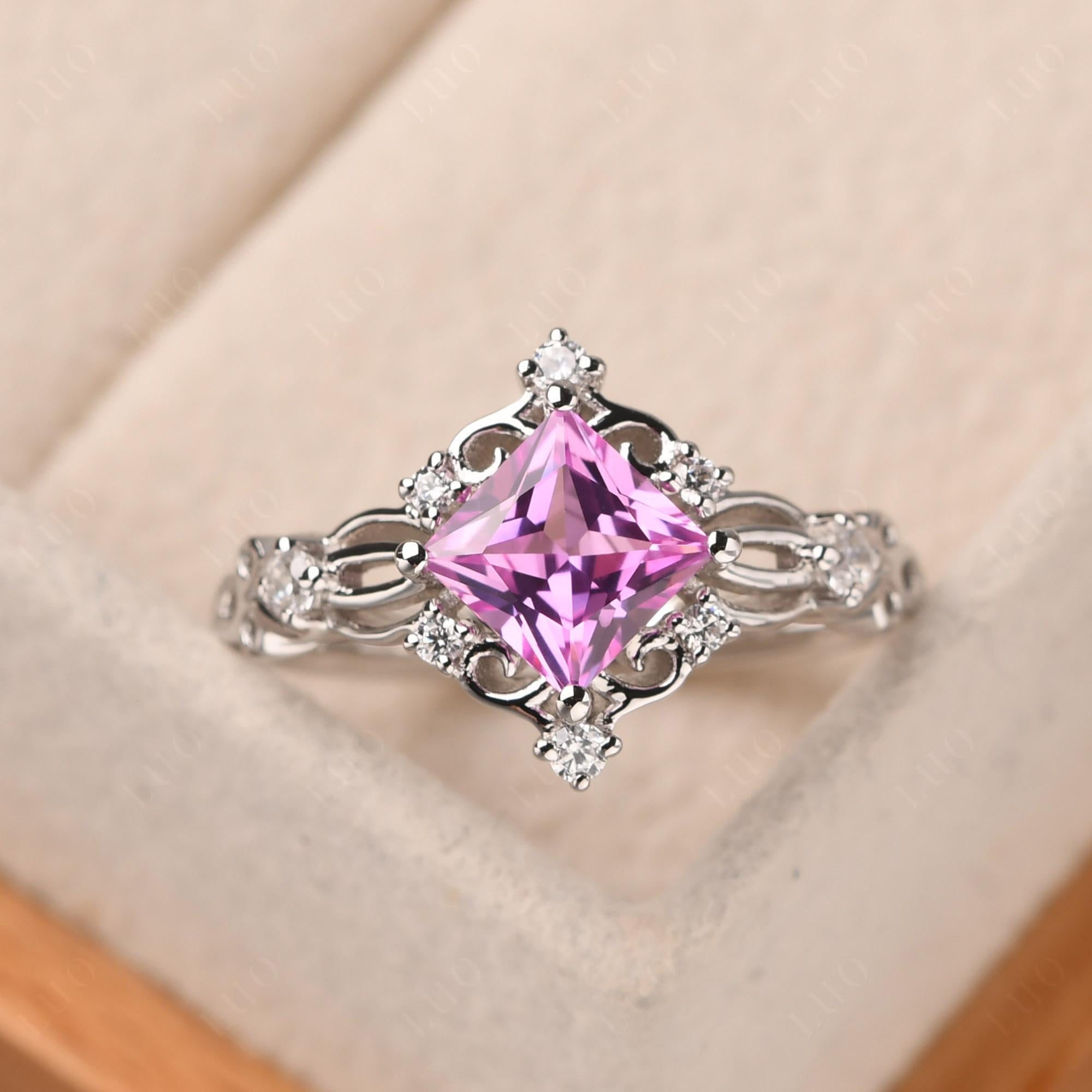 Princess Cut Art Deco Pink Sapphire Ring - LUO Jewelry