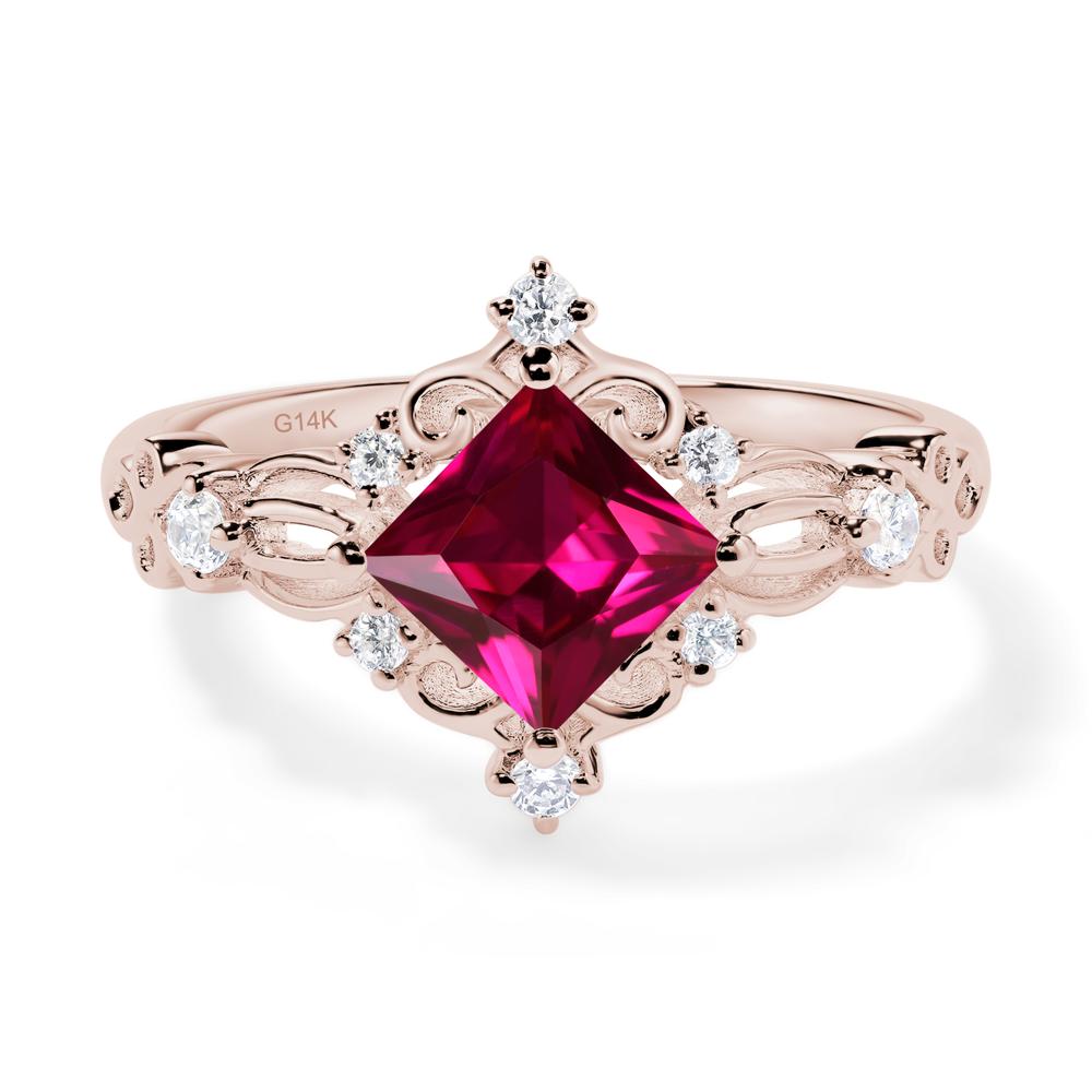 Princess Cut Art Deco Ruby Ring - LUO Jewelry #metal_14k rose gold